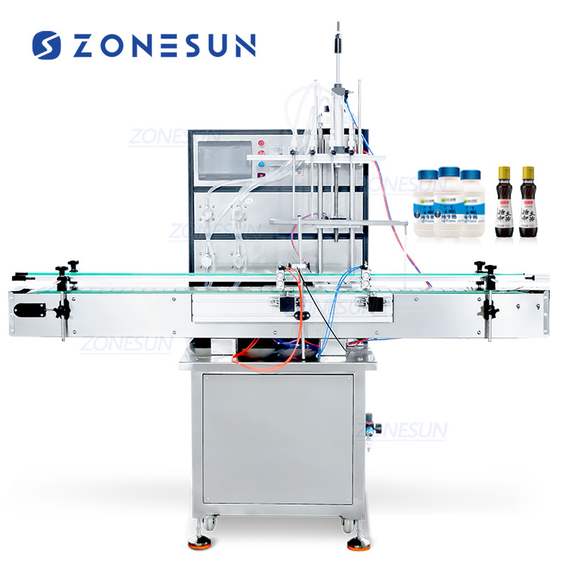 ZONESUN Magnetic Pump Glass Bottle Water Automatic Fluid Perfume Essential Oil Liquid Soap Filling Machines With Conveyor