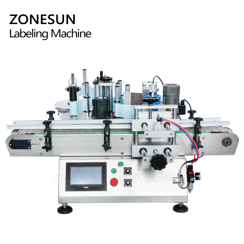 ZONESUN Automatic Essential Oil Plastic Bottle Label Sticker Tabletop Double Side Round Bottle Labeling Machine With Date Coder