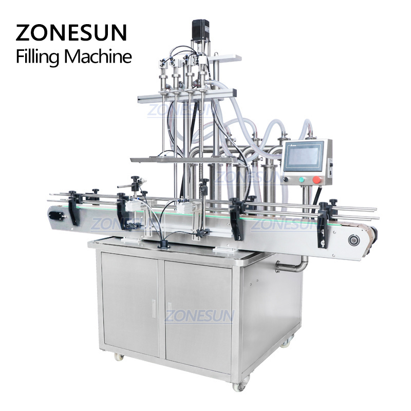 ZONESUN 4 Head Automatic Piston Pump Lotion Laundry Detergent Shampoo Bottle Foaming Liquid Soap Filling Machine Packing Machine