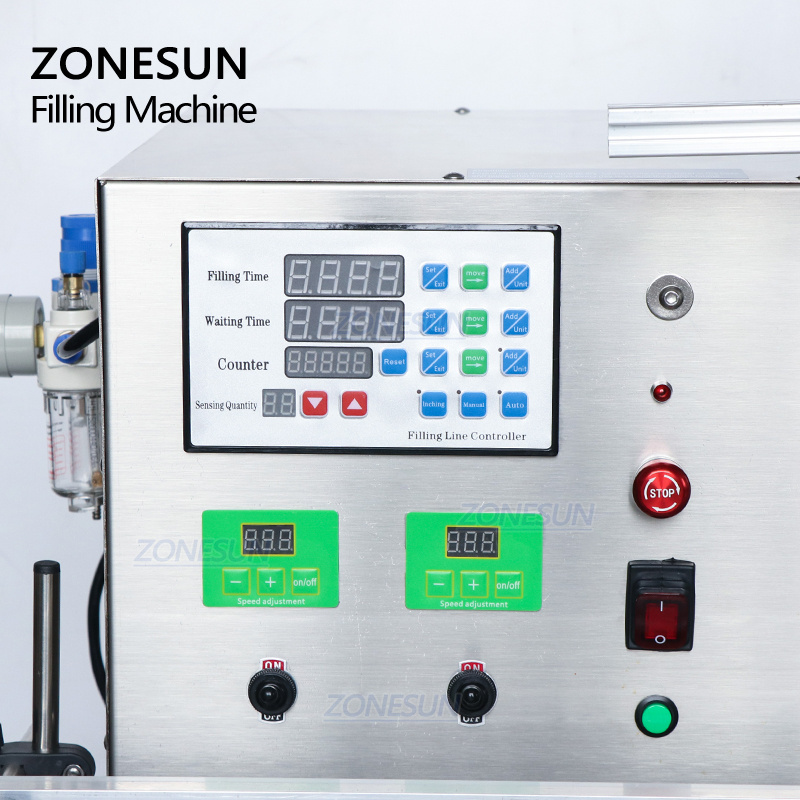 ZONESUN Automatic Desktop Wine Gel Liquid Oil Filling Machine With Conveyor Beverage Milk Juice Filling Machine Water Filler