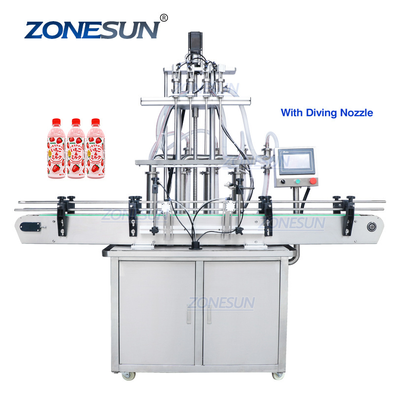 ZONESUN 4 Head Automatic Piston Pump Lotion Laundry Detergent Shampoo Bottle Foaming Liquid Soap Filling Machine Packing Machine