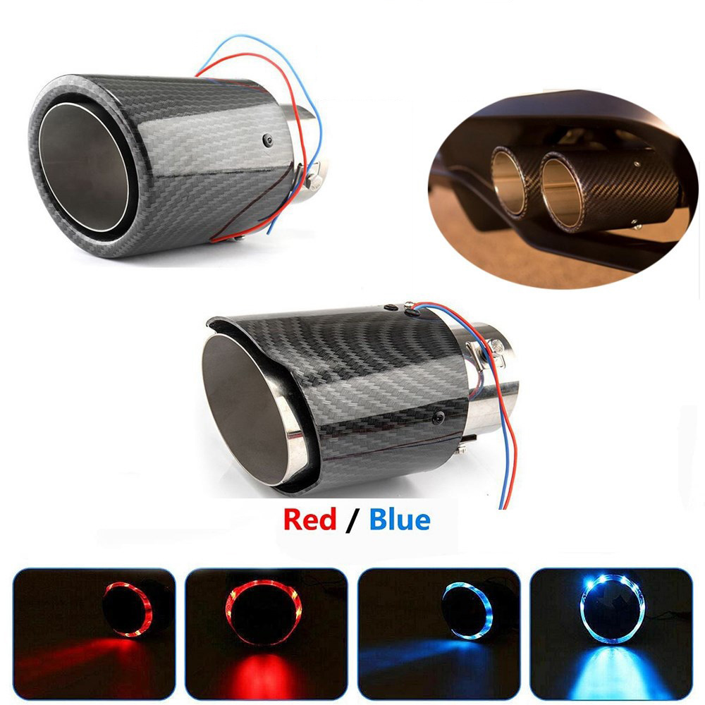 New Arriving Red/Blue LED Light Universal Carbon Fiber Exhaust Tip Pipes Car Exterior Accessories