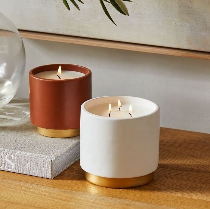 Unique Minimalism Style Luxury Candle cup, modern white luxury ceramic candle jar,Wholesale Large Ceramic Candle Jars