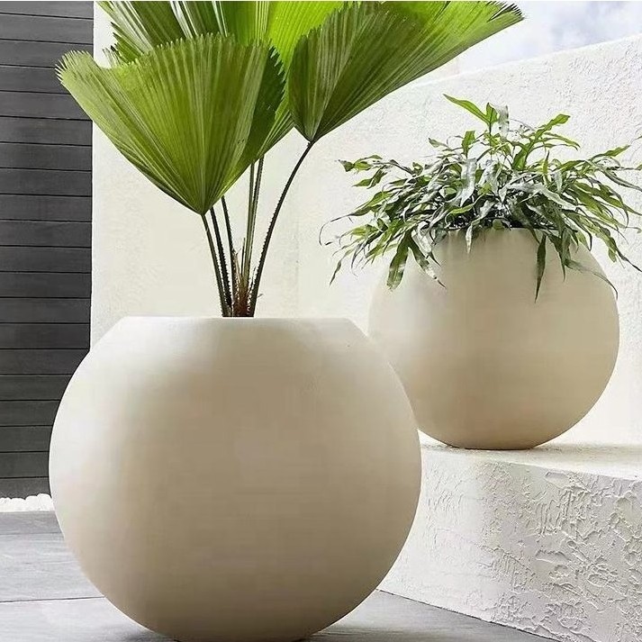 Customized Sphere Decorative Quality Simple Large White Polygon Fiberglass Flower Pots ,fiberglass planter large round