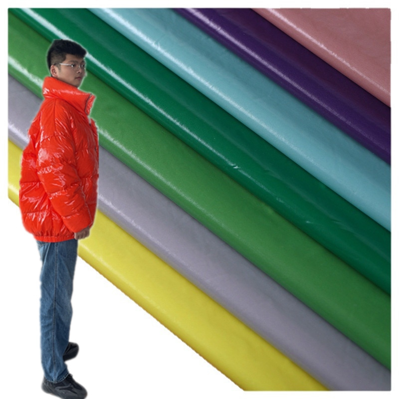 380T Nylon taffeta bright shiny PU coating slick nylon fabric waterproof for sleeping bag Down jacket padded puffer fabric