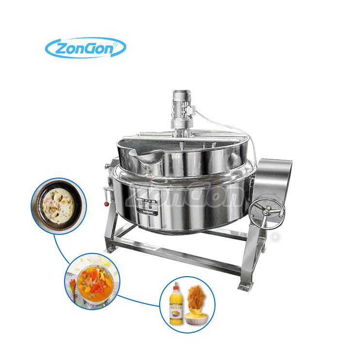 stainless steam tilting boiling pan porridge cooking sugar mixer jacketed kettle