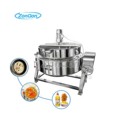 stainless steam tilting boiling pan porridge cooking sugar mixer jacketed kettle