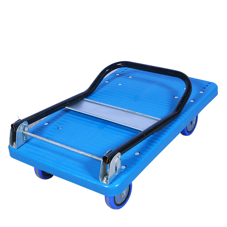 Customized heavy duty folding four wheel plastic platform hand truck trolley for warehouse