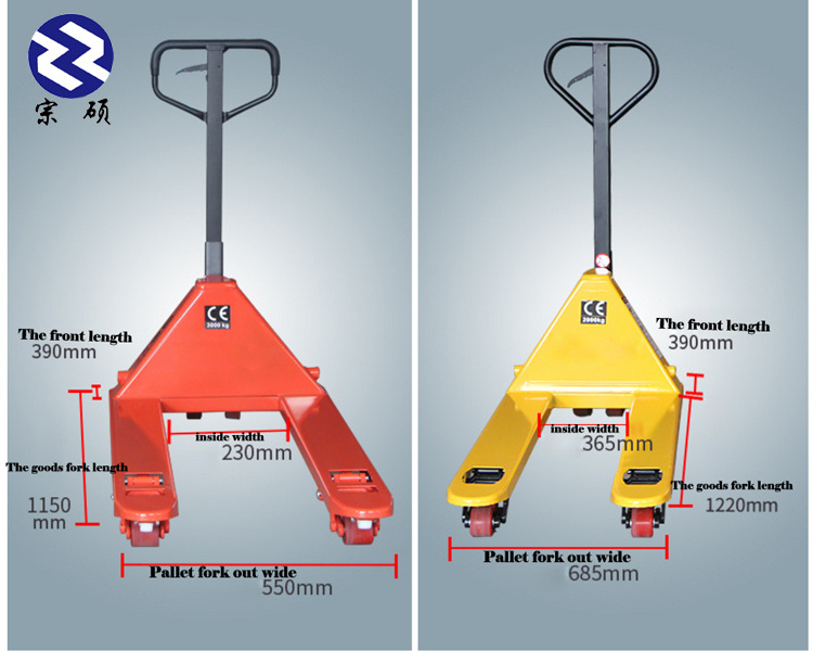 High Fork Lift 5000kg Hand Pallet Jack Trucks 5 Ton Double Manual Pallet Jack