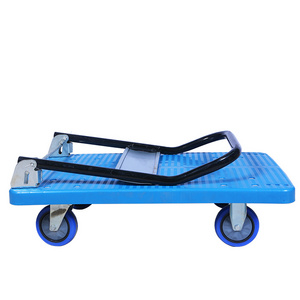 Customized heavy duty folding four wheel plastic platform hand truck trolley for warehouse