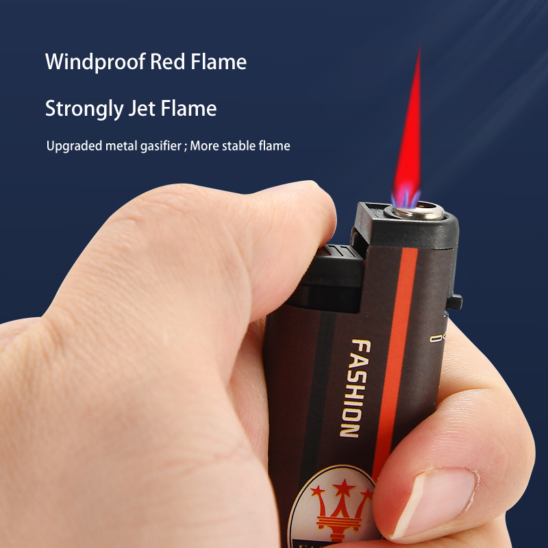 Beautiful OEM Sticker Red Flame Windproof Lighter with Pure Butane Gas with Best Quality