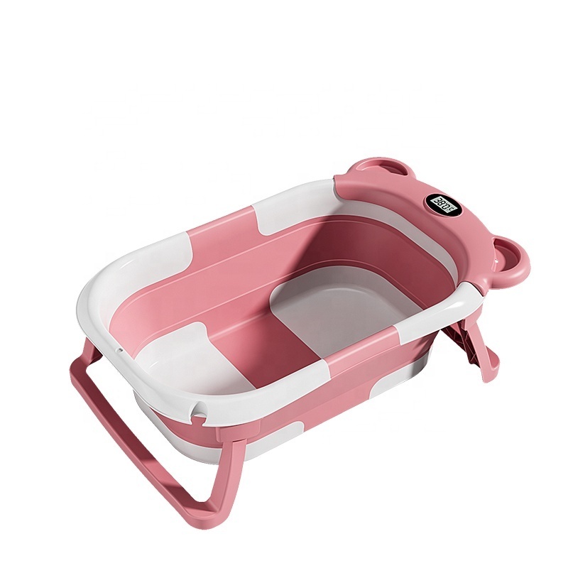 Cheap Baby bath products Plastic collapsible kids children bathtub with Thermometer folding baby bath set cushion baby bath tub