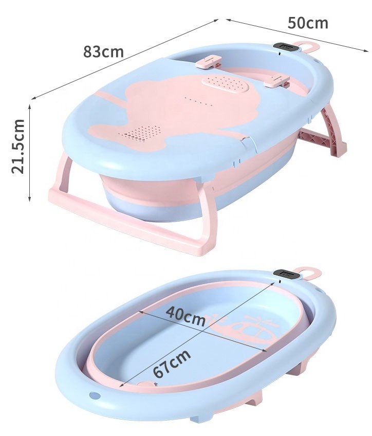 Wholesale New Born Bathtub set Plastic Safety Collapsible Portable Foldable baby bath tub With Temperature Cushion