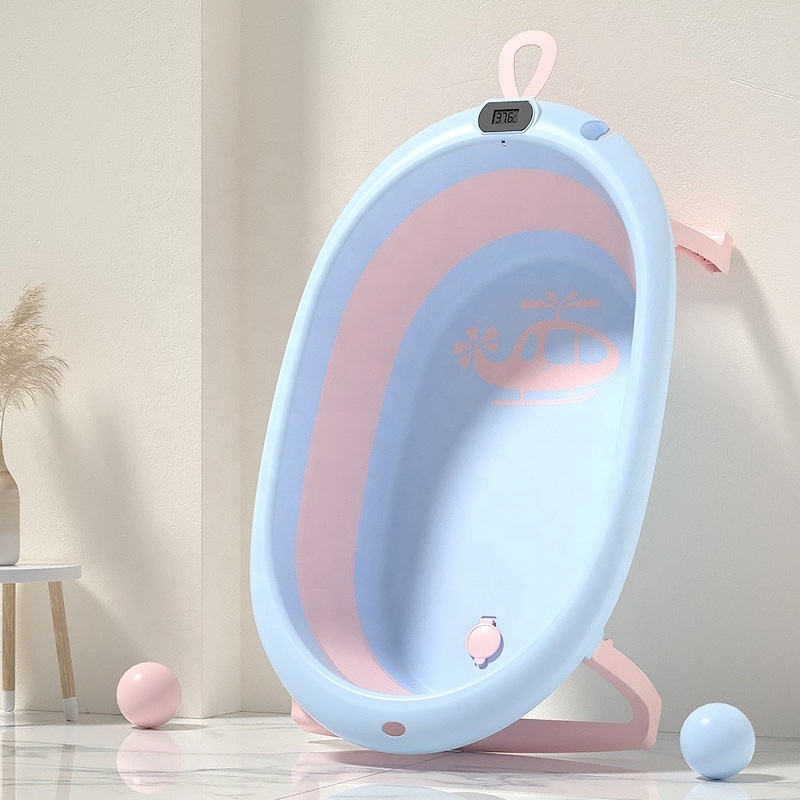 Wholesale New Born Bathtub set Plastic Safety Collapsible Portable Foldable baby bath tub With Temperature Cushion