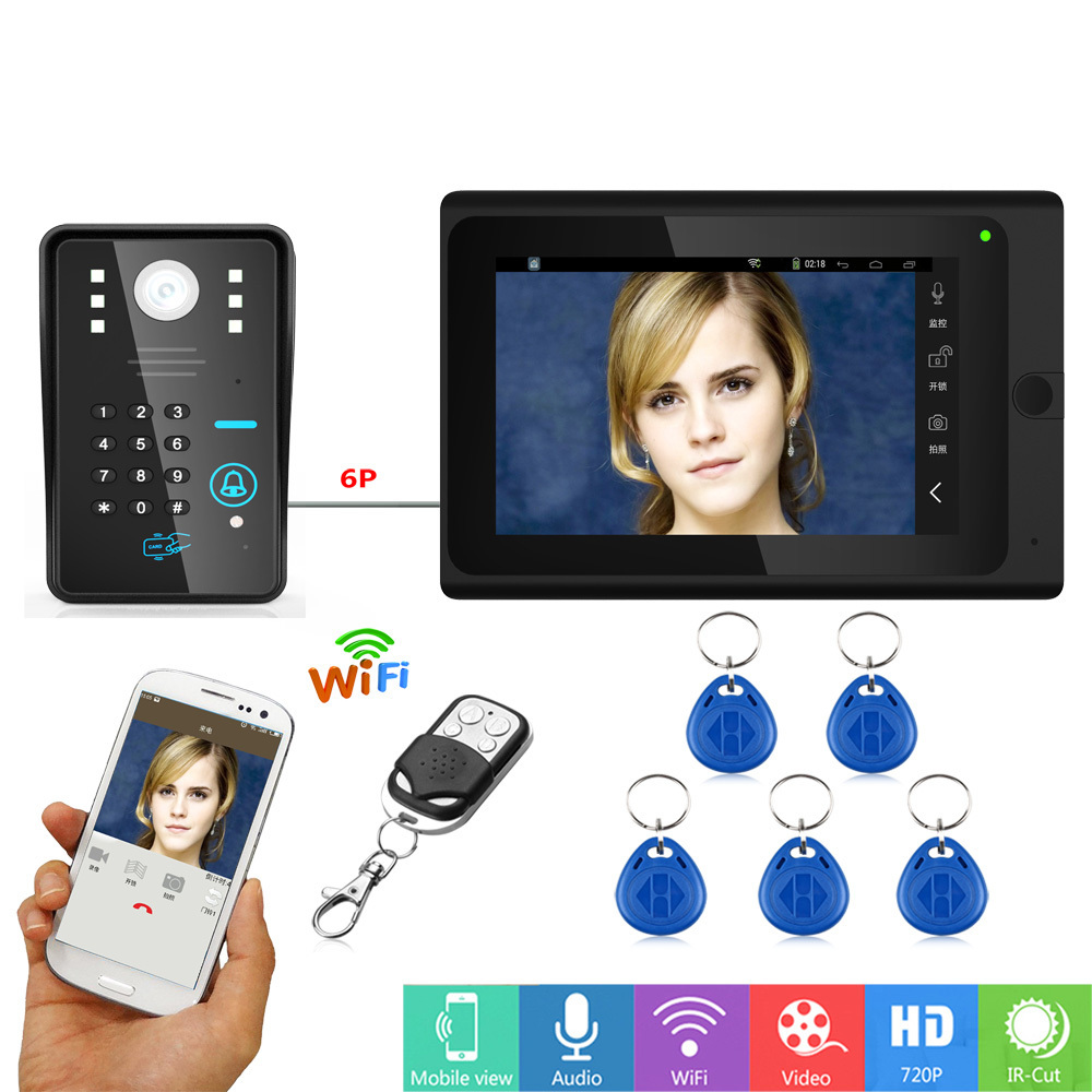 7inch Wireless Wifi Password Video Door Phone Doorbell Door Entry System Support Mobile Phone and Tablet to Unlock Surface Mount