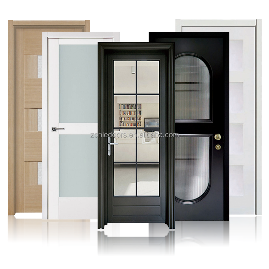 Modern Design Style Swing Single Panel Doors Residential Wood Interior House Door With Frames With Smart Lock