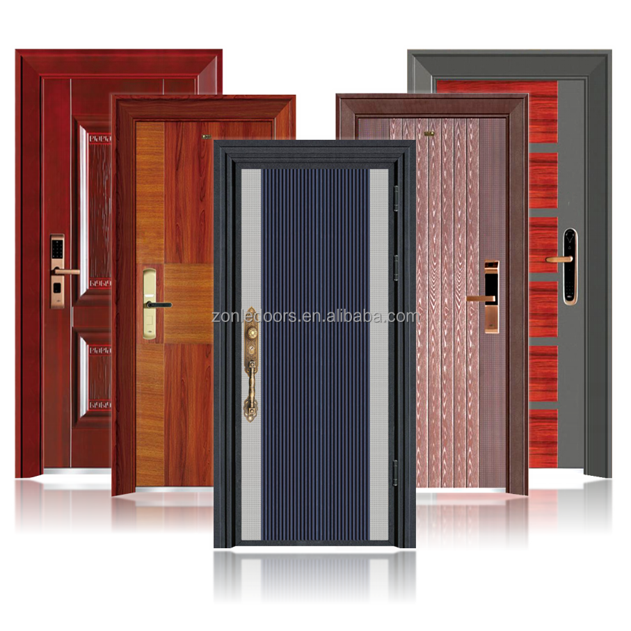 Classic Premium Left Hand Outswing Flush Primed Steel Entrance Main Prehung Front Exterior Doors With Smart Lock