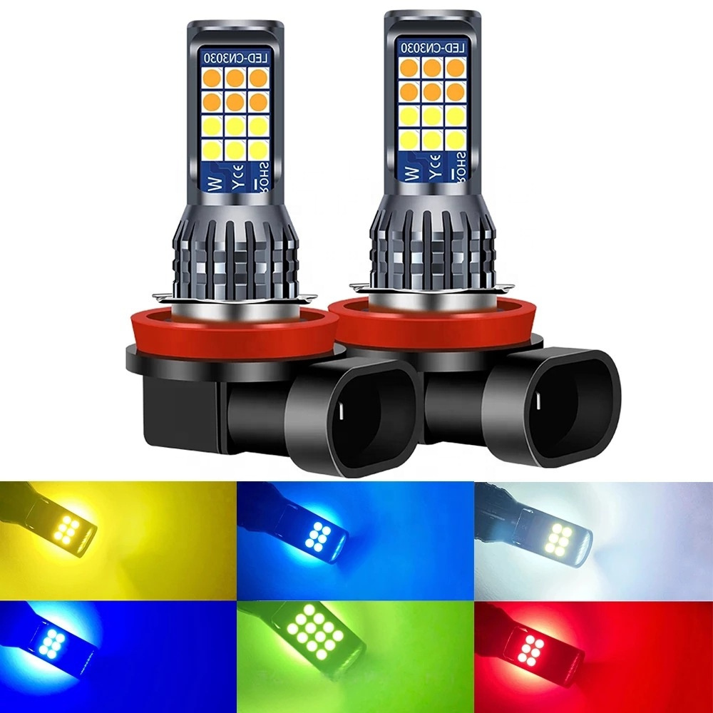 Car Dual Color Fog Lamp HB3 HB4 9006 9005 H11 H8 H7 Auto Strobe Fog Lights Car Accessories Led Bulbs Flashing Car Lamp DC 12V