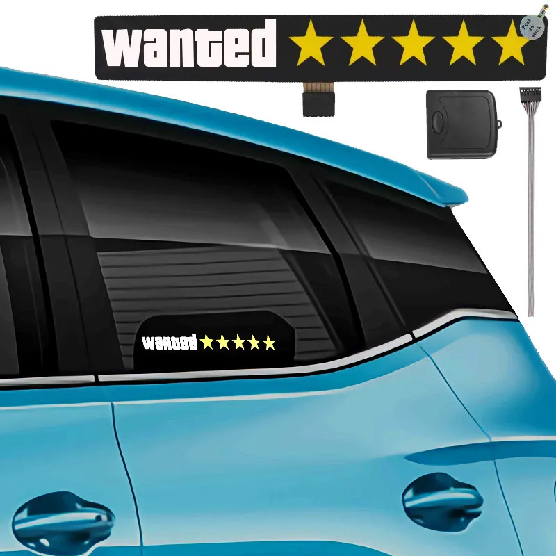 Custom Light Up Led Window Windshield Door Sticker Glow Panel Led Wanted 5 Star Car Stickers