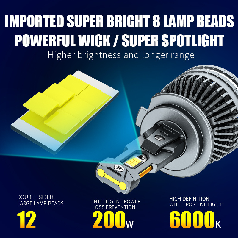 LED beads Car Light 200W 6000K 30000H Super Bright H1 H4 H7 H11 9005 9006 9012  Led Headlight Bulb 69800LM halogen lamp