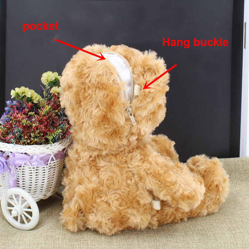 12inch 30cm Beautiful white and brown Girls soft stuffed pocket plush toys Teddy Bear with zipper