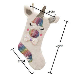 Wholesale Custom 2023 Stuffed Animals Unicorn Shape Christmas Stocking