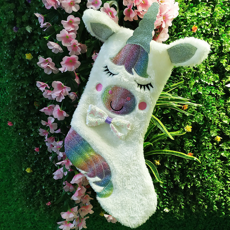 Wholesale Custom 2023 Stuffed Animals Unicorn Shape Christmas Stocking