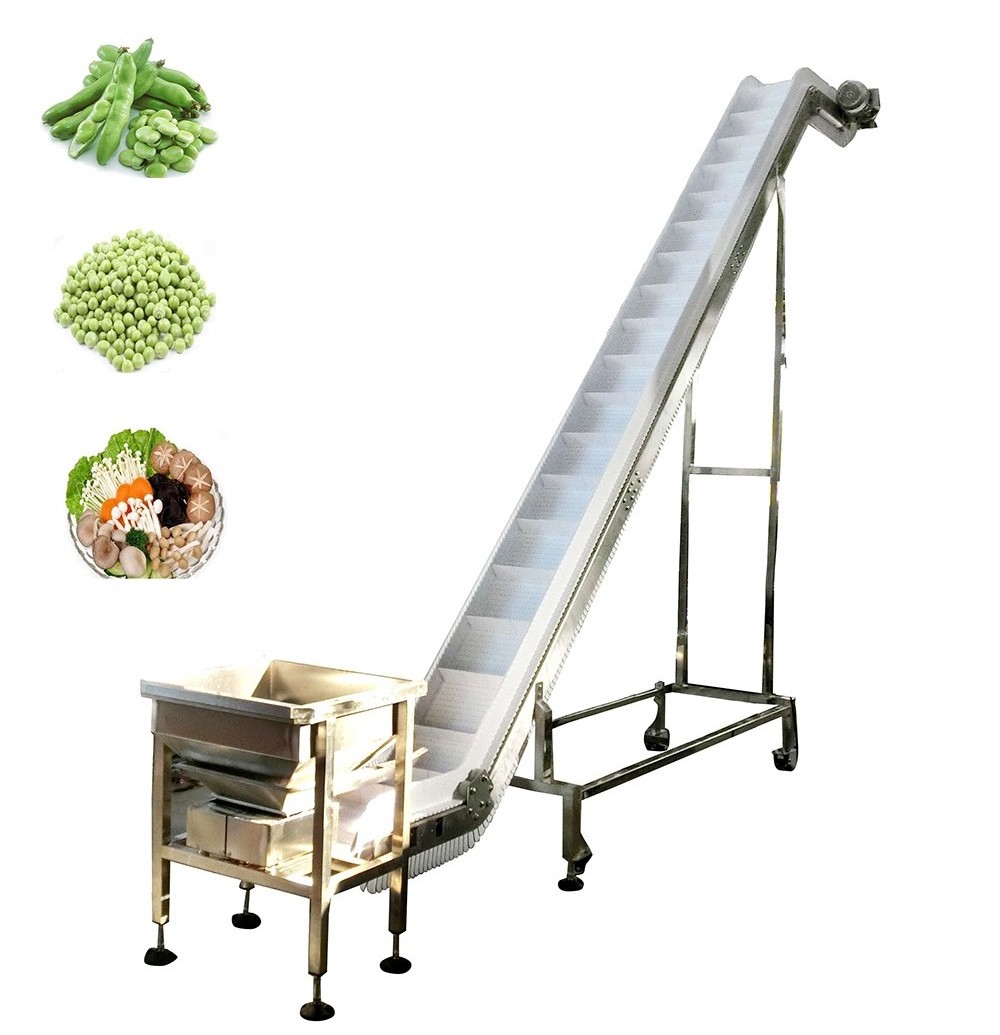 Automatic food grade inclined PU belt conveyor machine with hopper