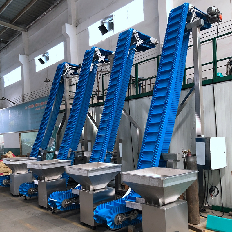 Automatic food grade inclined PU belt conveyor machine with hopper