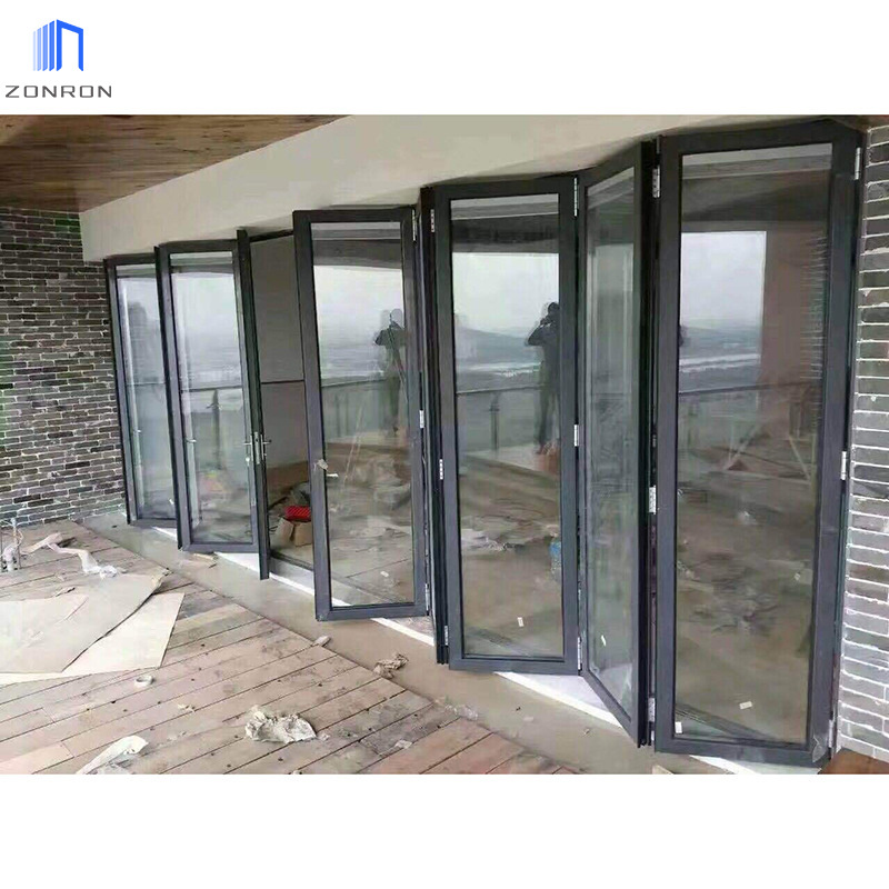 Zonron House Soundproof Accordion Interior Sliding Aluminium Vertical Folding Aluminum Door And Window