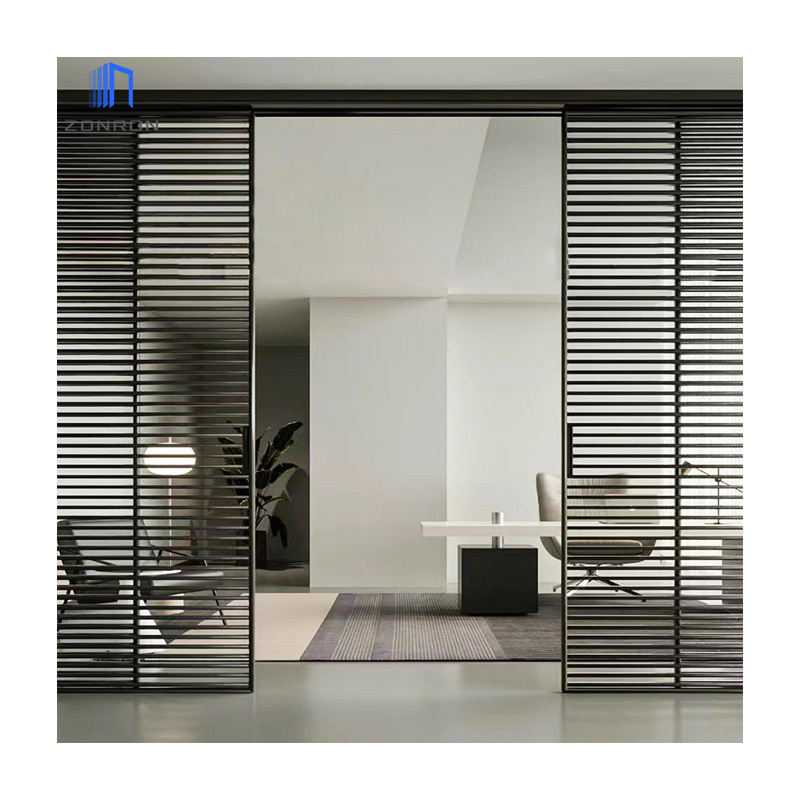 Zonron Black Aluminum Grill Louver Door Sliding Plantation Shutter Metal Door Sliding For Balcony Ventilation And Lighting