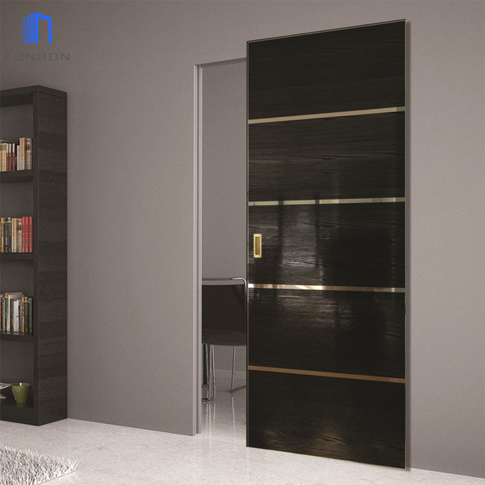 Zonron Hardwood Interior Doors Interior Modern Sketch Face North American Walnut Veneer Flush Wood Hidden frame door