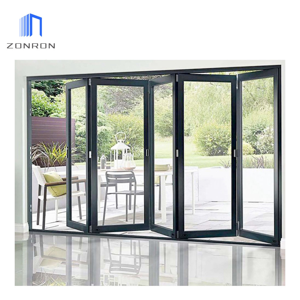 Zonron Factory Price Exterior Thermal Break Accordion Bi-Fold Aluminum Glass Patio Folding Doors With Door Screen