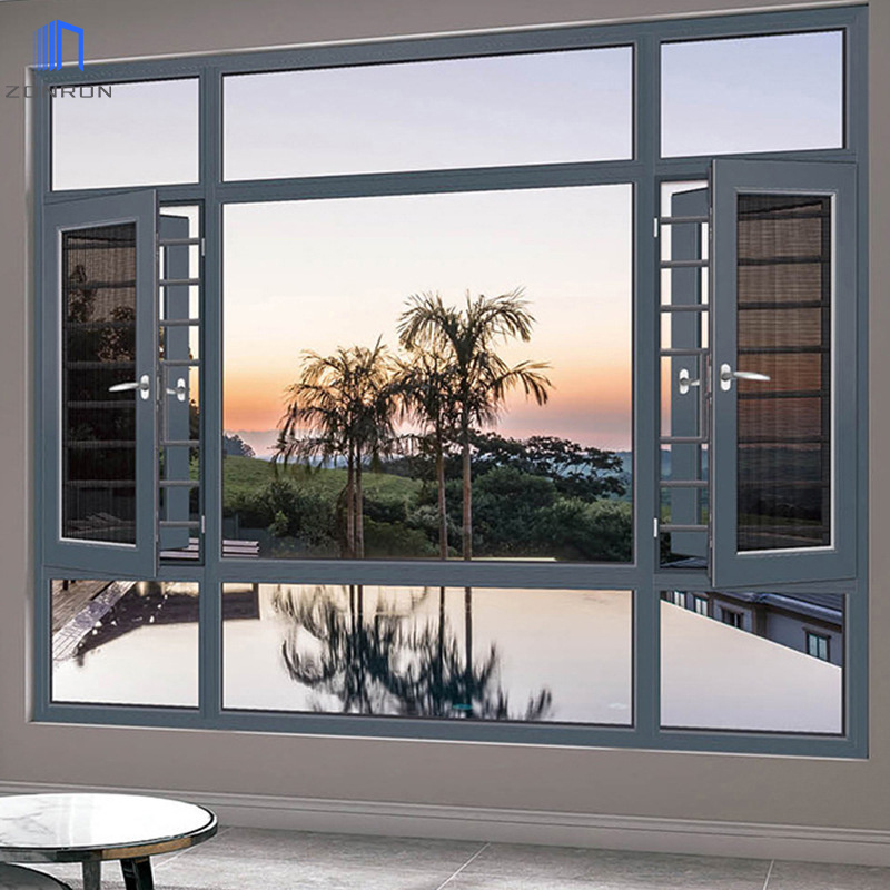 Zonron Thermal Insulation Aluminum Casement Window Double Glazed Aluminum Frame Swing Inward Windows with Big Picture Window