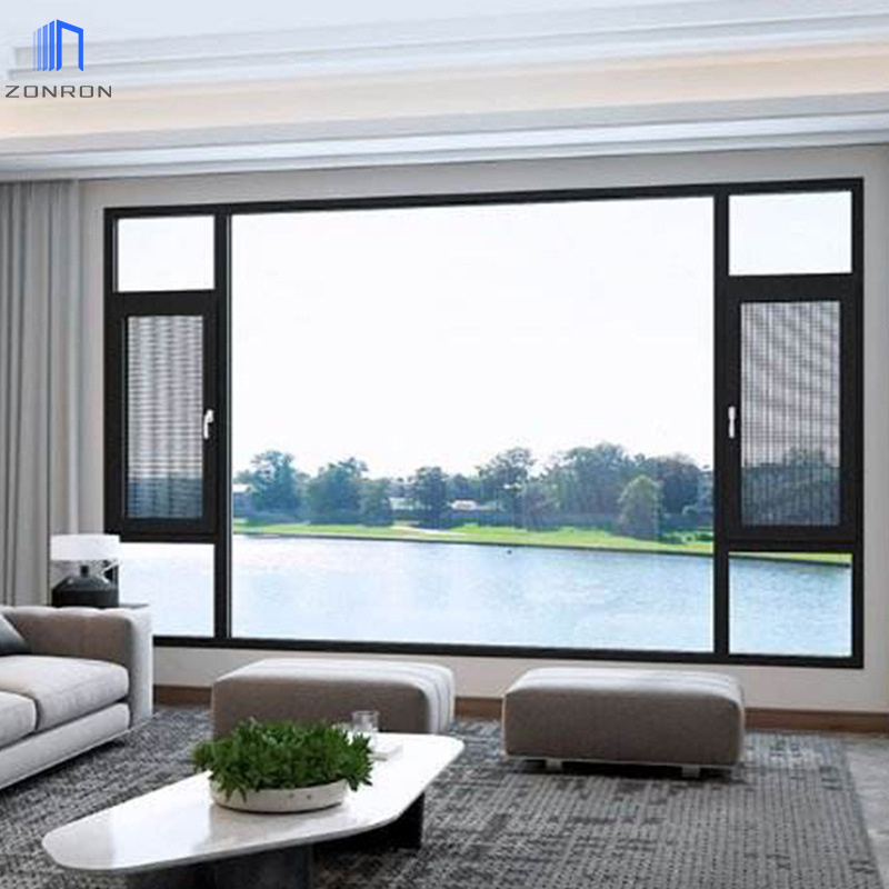 Zonron Thermal Insulation Aluminum Casement Window Double Glazed Aluminum Frame Swing Inward Windows with Big Picture Window