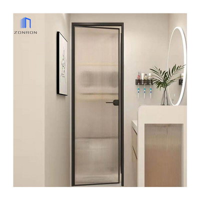 Zonron Modern Bathroom flush glass door Narrow Frame Casement Aluminum Ribbed Glass Door Interior Kitchen Swing Doors