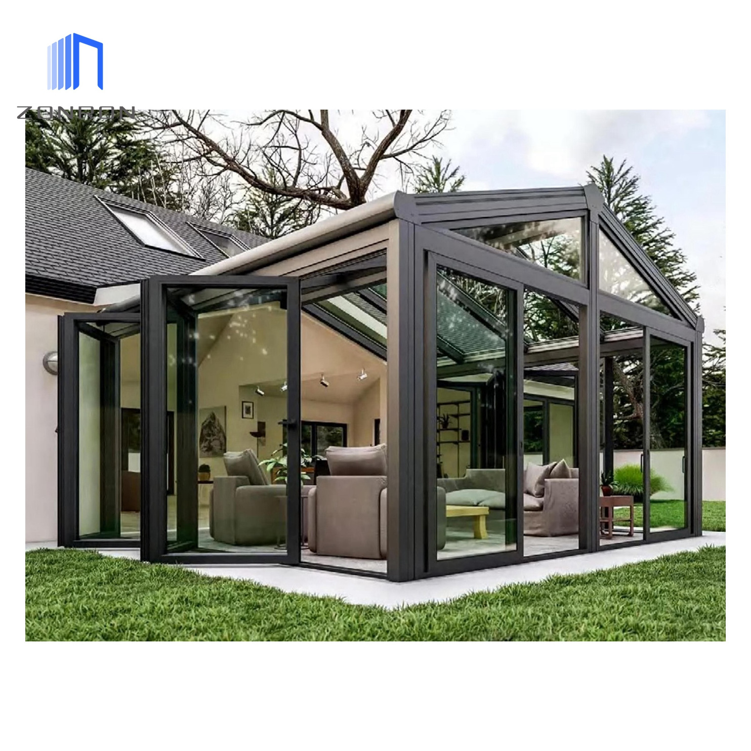 Zonron Modular Prefab Four Season Solarium Sun House Aluminum Sun Room Solution Sunroom Glass Houses With Lowe Glass