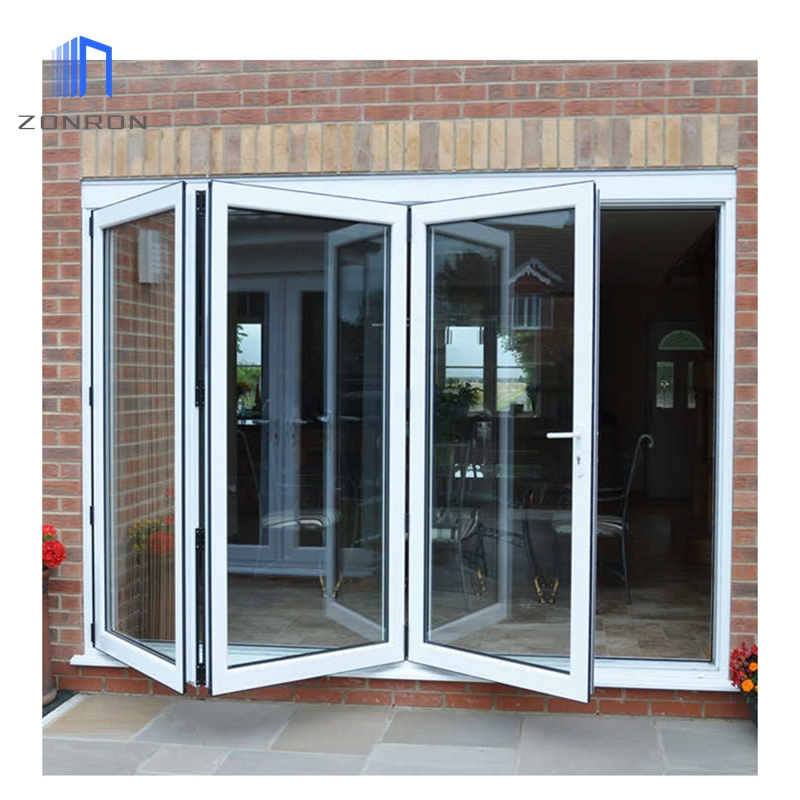 Zonron Folding Door Aluminum Glass Bifold Accordion Water Proof Doors Aluminium Double Tempered Glass Folding Door With Lock