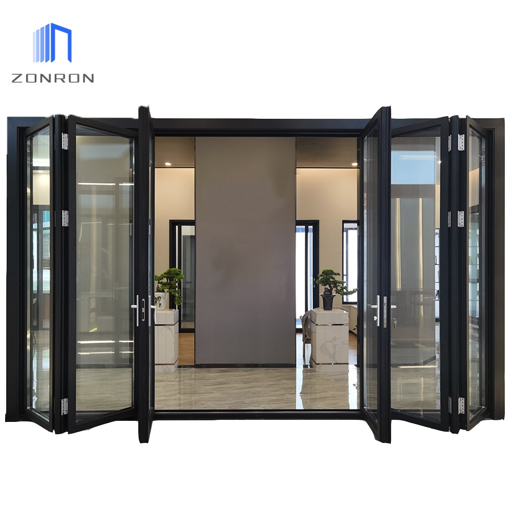 Zonron Folding Door Aluminum Glass Bifold Accordion Water Proof Doors Aluminium Double Tempered Glass Folding Door With Lock