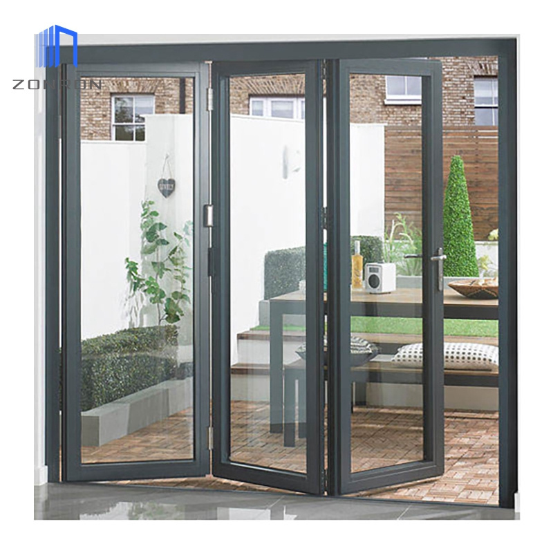 Zonron Folding Door Aluminum Glass Bifold Accordion Water Proof Doors Aluminium Double Tempered Glass Folding Door With Lock