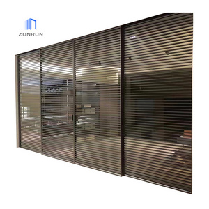 Zonron Black Aluminum Grill Louver Door Sliding Plantation Shutter Metal Door Sliding For Balcony Ventilation And Lighting