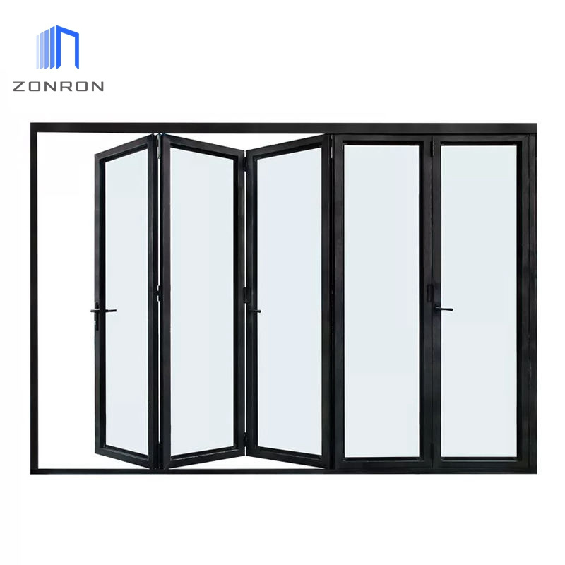 Zonron Hot Sale Exterior Insulated Double Low-E Glass Insulated Bi Fold Door Aluminum Accordion Glass Folding Doors