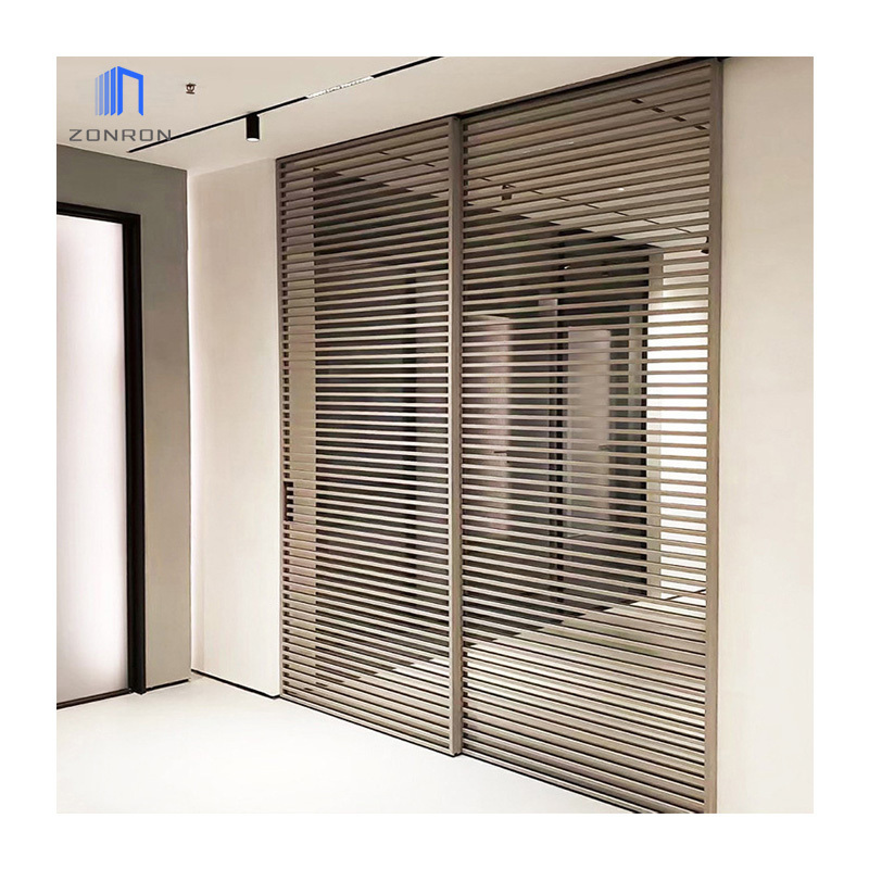 Zonron Black Aluminum Grill Louver Door Sliding Plantation Shutter Metal Door Sliding For Balcony Ventilation And Lighting