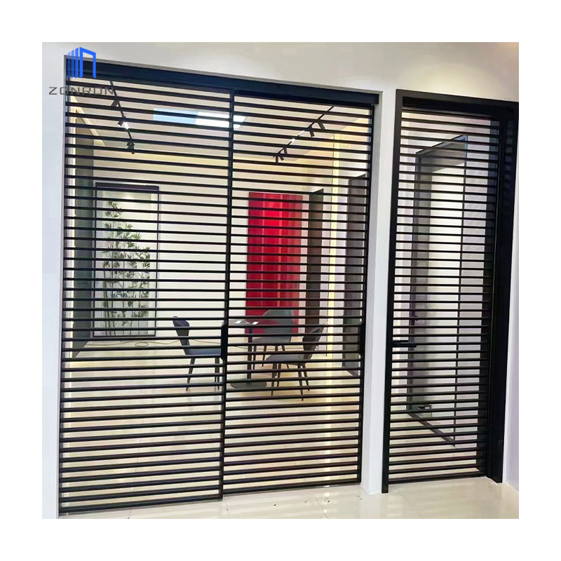 Zonron Black Aluminum Grill Louver Door Sliding Plantation Shutter Metal Door Sliding For Balcony Ventilation And Lighting