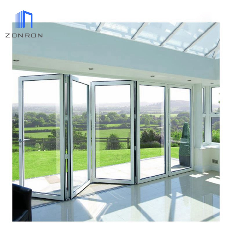 Zonron Factory Price Exterior Thermal Break Accordion Bi-Fold Aluminum Glass Patio Folding Doors With Door Screen