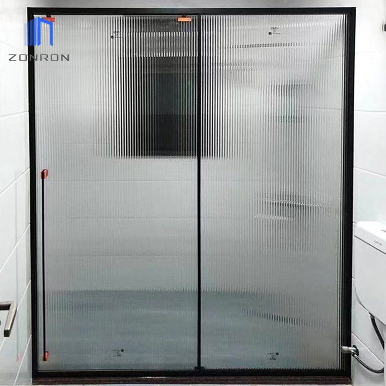 Zonron Sliding Frameless Shower Door Double Glazed Bathroom Glass Door Soundproof Slim Frame Aluminum Shower Sliding Door