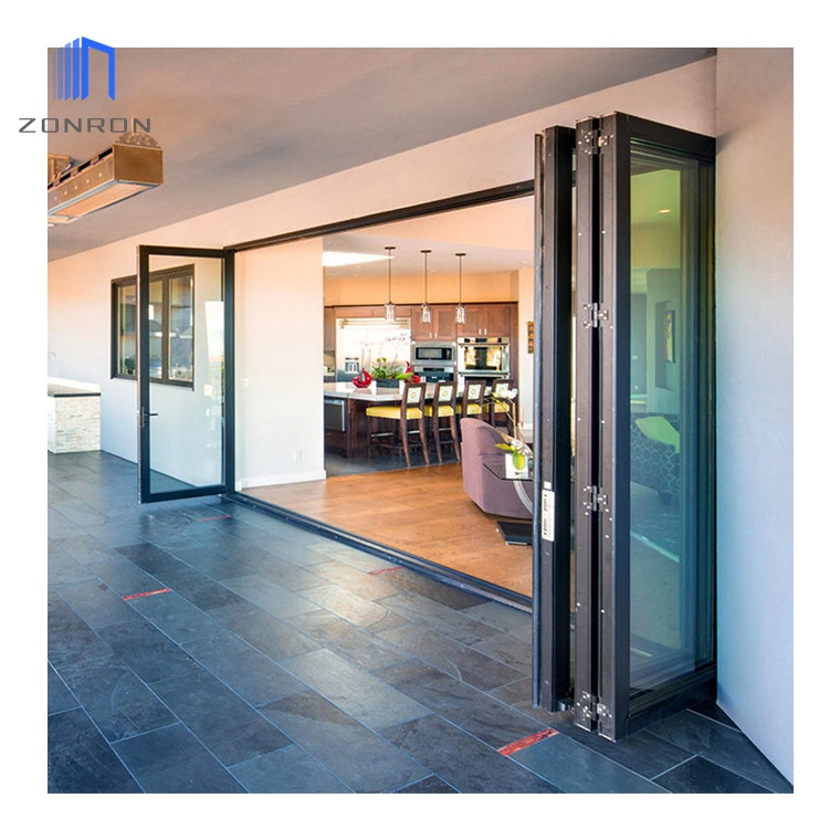 Zonron Factory Price Exterior Thermal Break Accordion Bi-Fold Aluminum Glass Patio Folding Doors With Door Screen