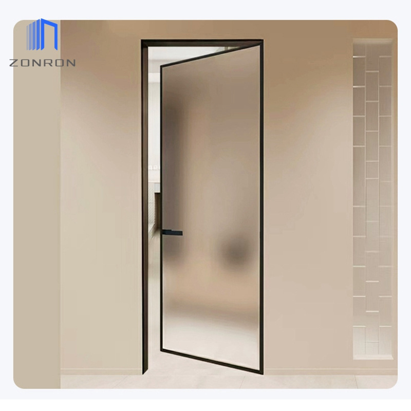 Zonron  arrow Slim Aluminum Frame ribbed glass Casement Door waterproof wire glass Doors Bathroom fluted glass doors