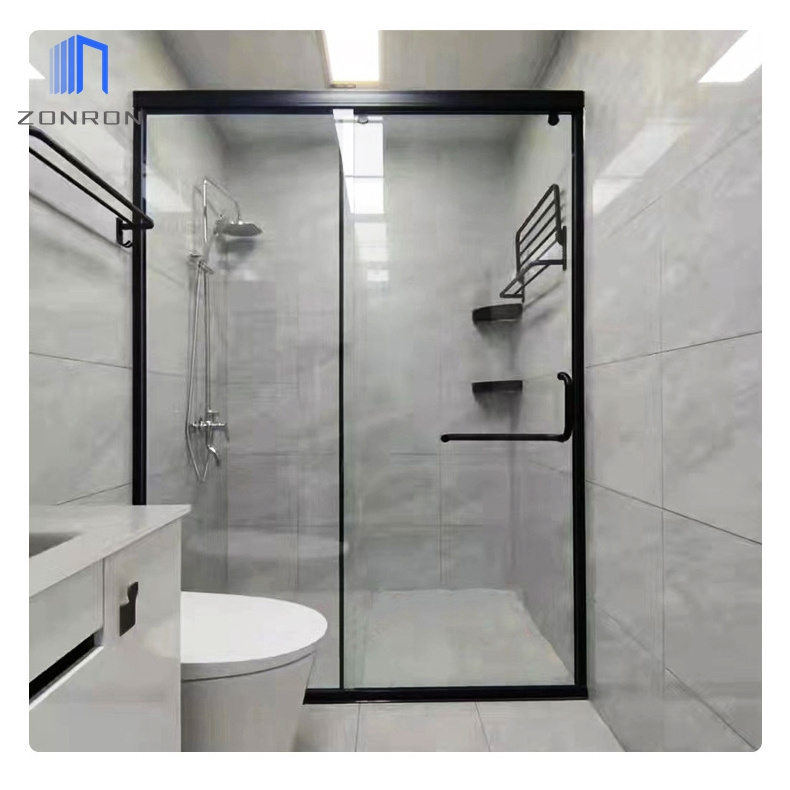 Zonron Sliding Frameless Shower Door Double Glazed Bathroom Glass Door Soundproof Slim Frame Aluminum Shower Sliding Door