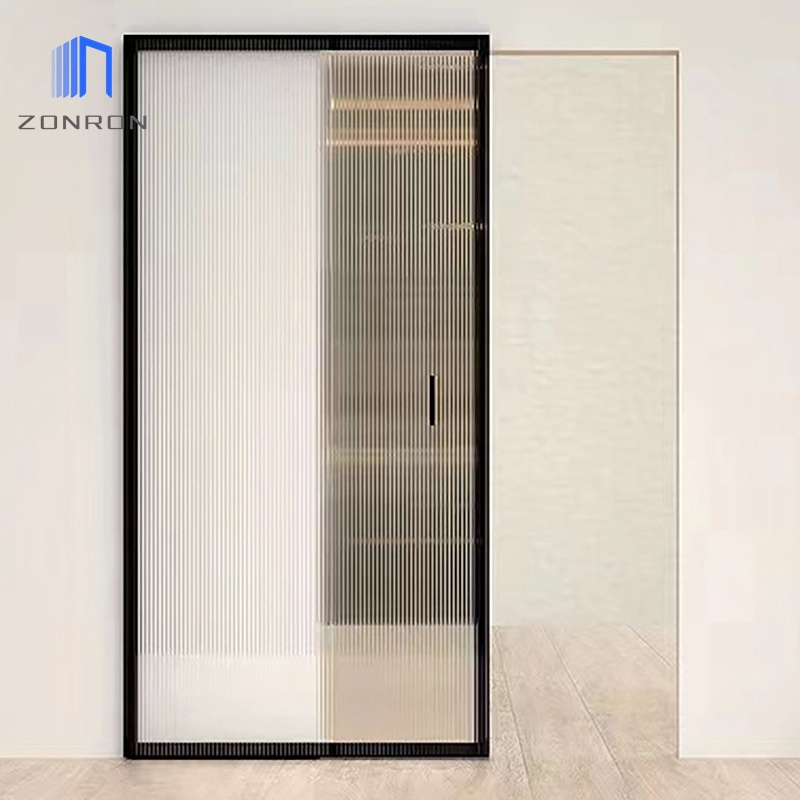 Zonron Custom Interior Black Barn Glass Door Manufacturer Aluminum Alloy French Barn Sliding Doors With Hanger Rail